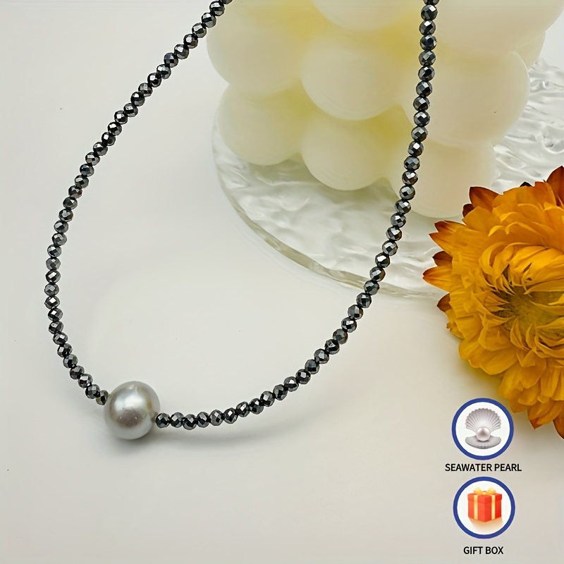 Madama Saltwater Pearl Necklace with Spinel Stones 7mm in Cold Tones